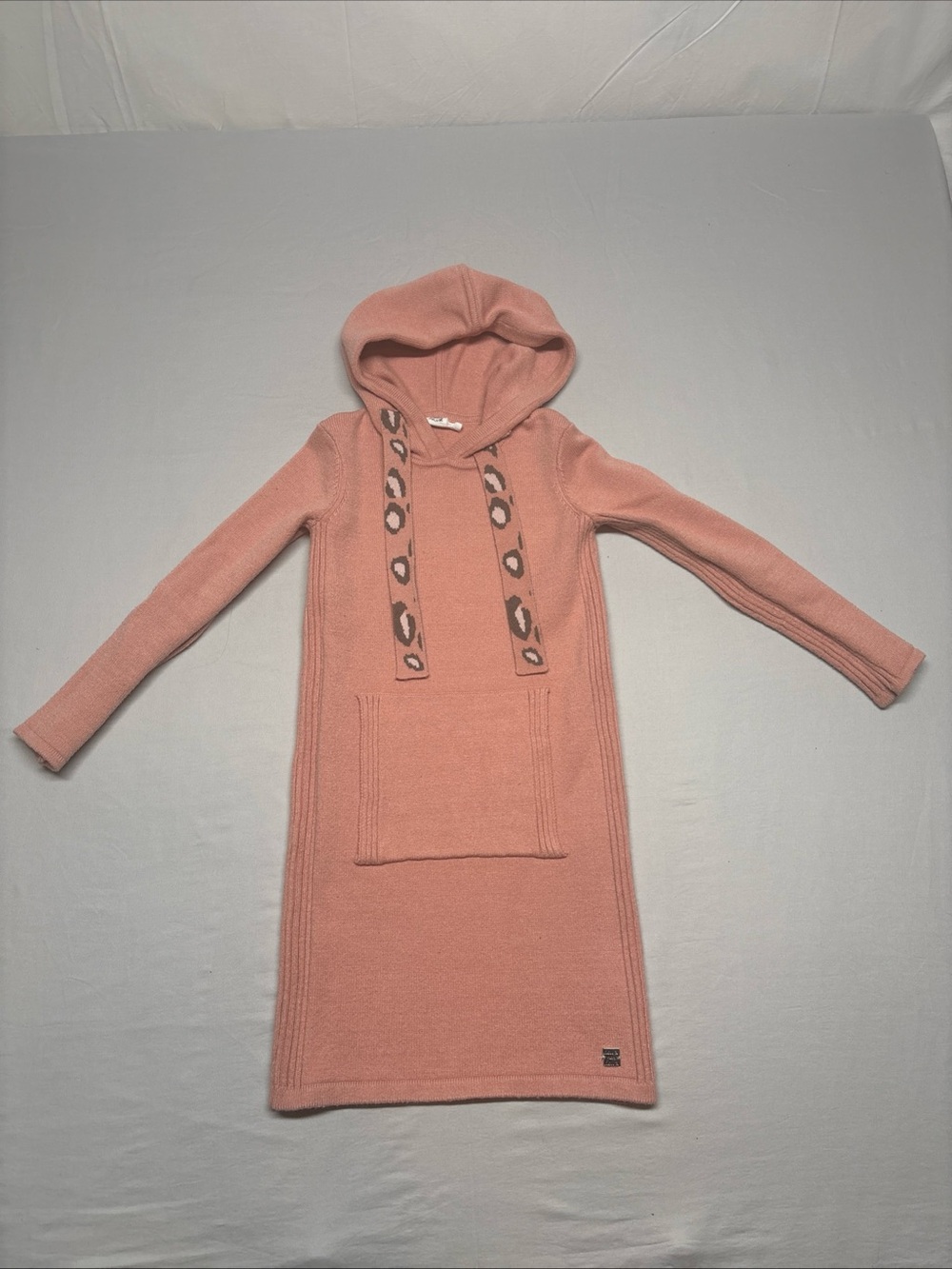 deux par deux pink hooded knit dress with leopard accents